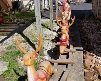 Blow mold Santa in sleigh with 4 reindeer