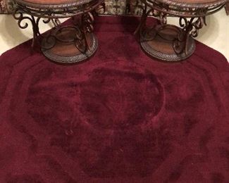 Octagonal Area Rug, Wrought Iron/Glass Top Tables