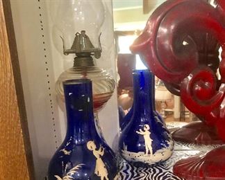 Mary Gregory cobalt vases