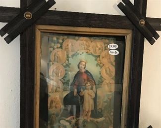 Religious Art In Tramp Art Style Frame ~ Old