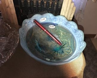 Vintage Fountain Pen ~ Blue Glass Dish