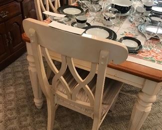 White Painted And Natural Wood Top Dining Room Table With Six Chairs
