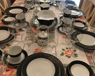 Vintage Noritak China "Mirano" Dinner Ware Set ~ 59 Pieces ~ Black, Silver and White