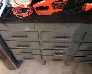 Old Large Wooden And metal Work Bench