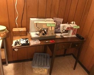 Vintage Singer Sewing Machines ~ One With Cabbinet And The Other With Case