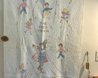 Vintage The Pied Piper Hand Made Childrens Quilt