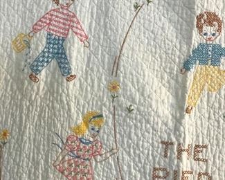 Vintage The Pied Piper Hand Made Childrens Quilt