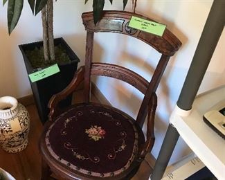Antique Walnut Chair With Needlepoint Cushion