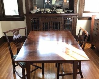 Clean lined solid wood dining table w/2 leaves