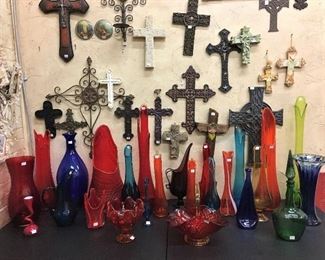 GORGEOUS AMBERINA AND MORE GLASS VAES AND CROSSES