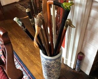 collection of canes and walking sticks