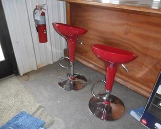 2 red bar stools adjustable
