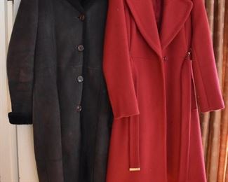 Shearling coat and red Diane von Furstenberg coat