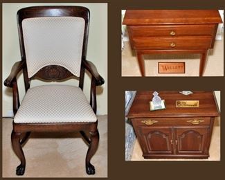 Very Nice Elegant Antique Chair, One of a Pair of Willett End Tables and Thomasville End Table with Cupboard 