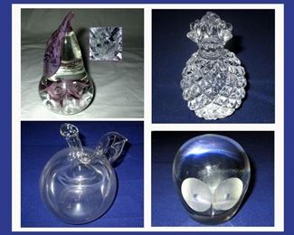 St. Clair Maude and Bob Paperweight, Pineapple Paperweight, Large Glass Apple and Owl Paperweight 