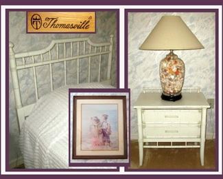 Thomasville  Twin Headboard and Matching Nightstand and Shell Lamp. Inset Photo is a Cute Print by Lisa 