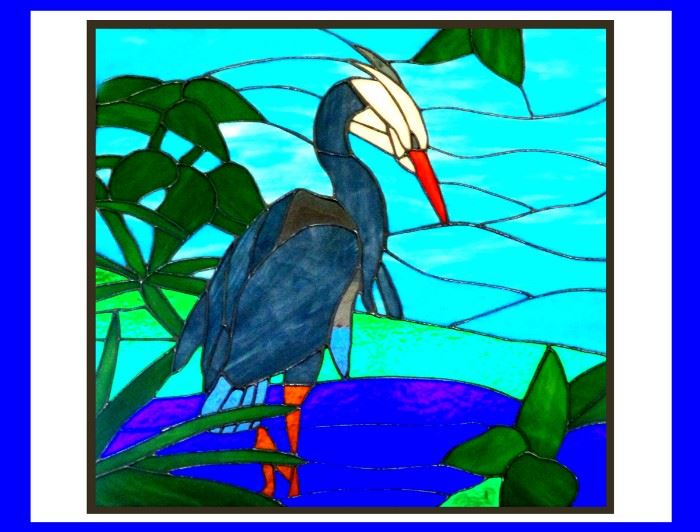 Fabulous Hand Made Stained Glass Heron