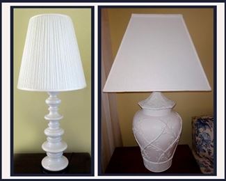 Elegant White Lamps, the Second Showing is One of a Matching Pair