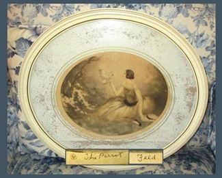 Old Oval Framed Picture/Pastel Titled "The Parrot" By Feld 