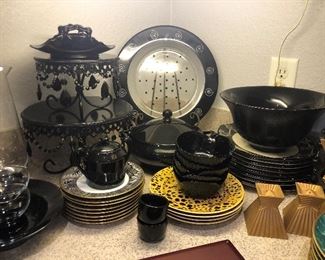Black Cakestands, plates, bowls