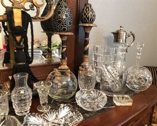 Crystal decanters, vases, candy dishes, candlesticks