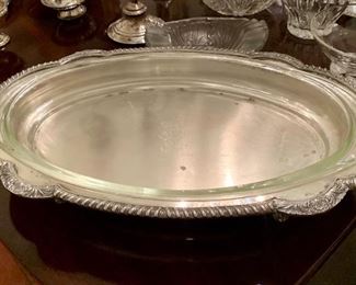 Large Silver-plate Serving Tray with Insert