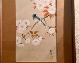 Set of 4 Asian Watercolors - Bird Theme