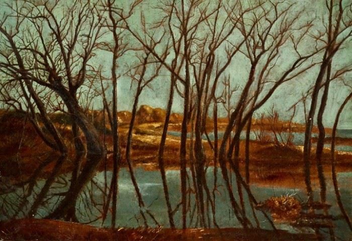 2. Lot 13 Lloyd Halman Parsons Still Waters Oil Painting Ferargil $5 Starting Bid