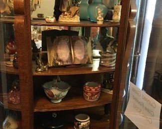 Tiger wood Cabinet with collectibles 