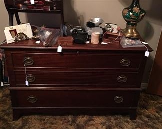 Lane Mahogany cedar chest designed to look like a low chest - drawer at base is real