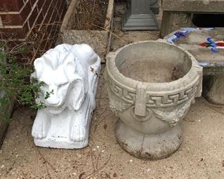 Decorative outdoor items of all kinds. Lion is tame and has not (yet) bitten anyone