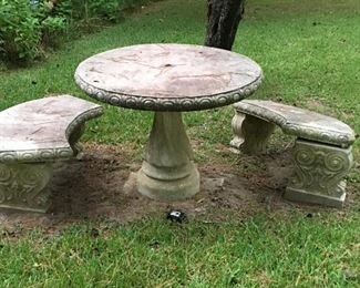 Cement table with two matching benches