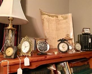 Plenty of vintage clocks - lamp is Waterford