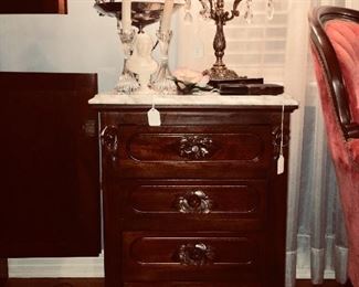 Marble topped Mahogany chest - one of two