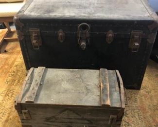 Antique Steamer Trunk and Ammo Box