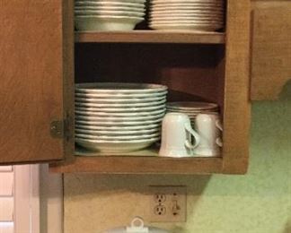 Place setting for 12 and serving pieces of Mikasa “French Countryside” F 9000. A few of the 12 place setting pieces are missing.