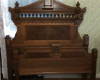 Eastlake full size bed. Walnut and walnut burl. About 1890 or 1900. This is a real beauty! Excellent condition!
