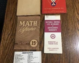 Many military memorabilia publications and personal items. Most dated 1941 to 1945. Excellent condition!