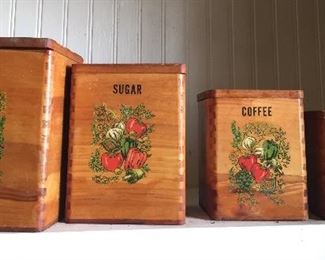 Vintage Wooden Cannister Set