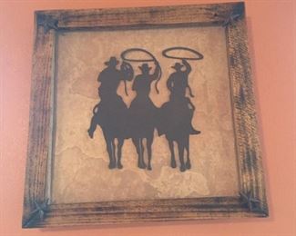 Wooden Framed Three Cowboys Silhouette