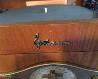 Dark Wood Mini Sideboard/Dresser, Emerson Reproduction of Old Time Radio Vinyl, CD's, Radio