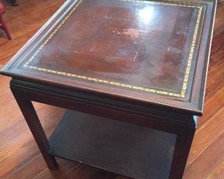 Antique Leather with Inlay Gold Trim End Table