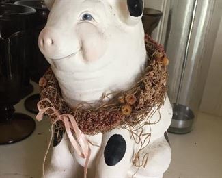 Dreamsicle Pig Painted like Cow, Vintage Straw Container