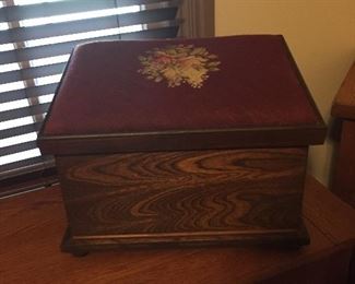 Antique Footstool or Bedside Step Up Hand Sewn Tapestry on Top