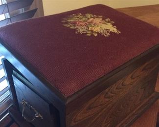 Antique Footstool or Bedside Step Up Hand Sewn Tapestry on Top