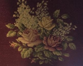 Antique Footstool or Bedside Step Up Hand Sewn Tapestry on Top