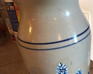Crock Pottery Blue Bonnet Pitcher Hand Turned Marshall