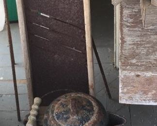 Vintage Washboard, Enamel Camping Coffee Pot