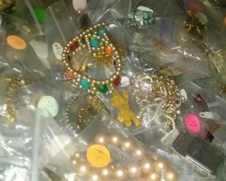 Lots of Costume Jewelry; Rhinestones; Gold Filled; Victorian Jett; Compacts; Boxes; Retro Pieces; Sterling Jewelry