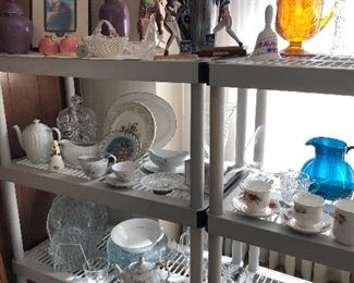 vintage glass, crystal, porcelain, teapots, etc